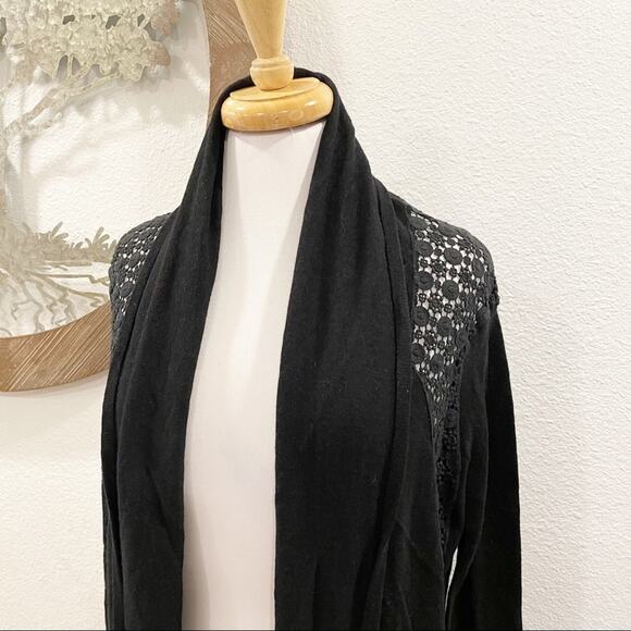 Kookai Long Crochet Wool Modal Open Cardigan Sweater Black 8 - Picture 2 of 6